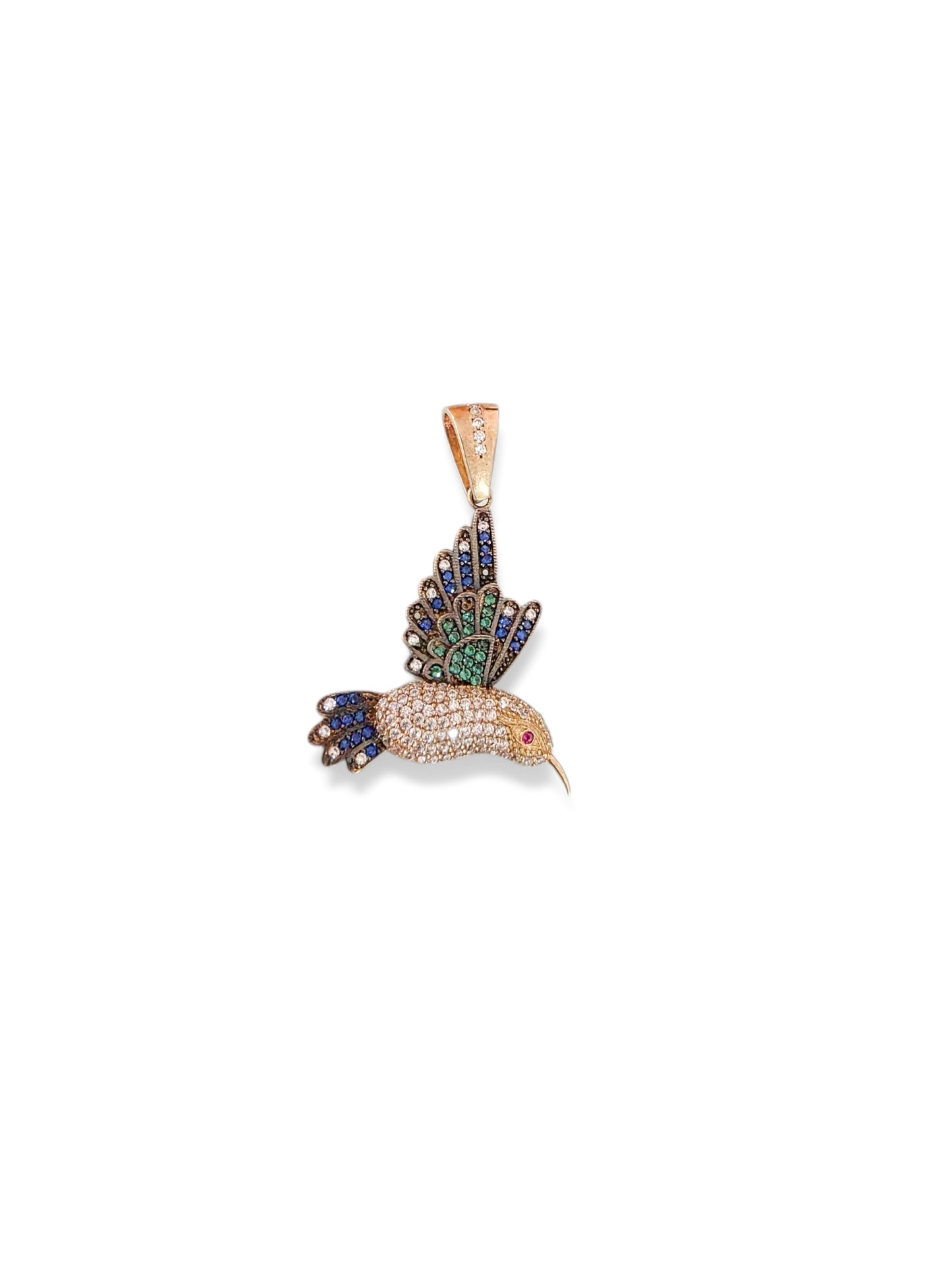 Dije Colibri de piedras colores oro 10k