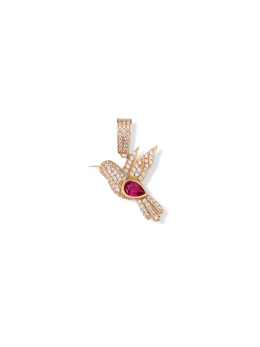 Dije Colibri de piedras fiucsa oro 10k