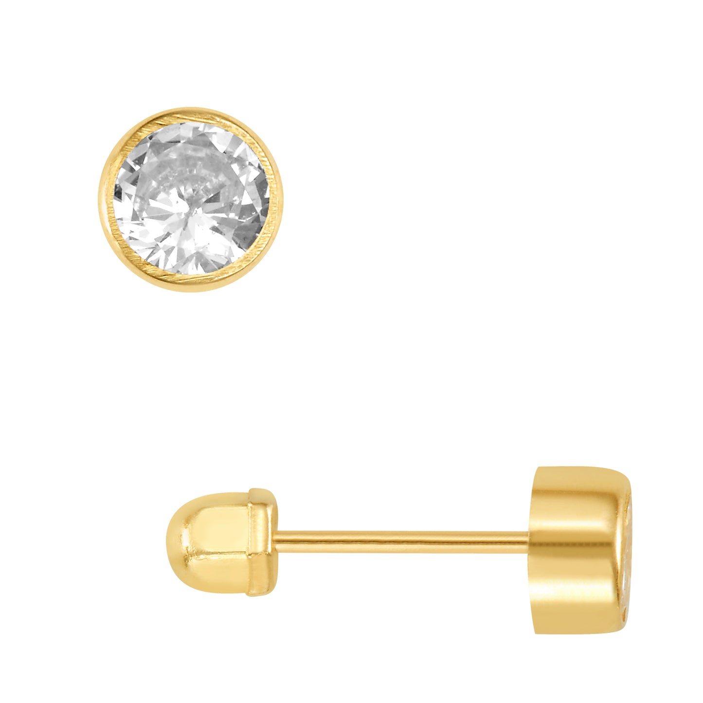 Par o Pieza de Broquel Barril con Piedra Blanca Básico de 10k DORADO