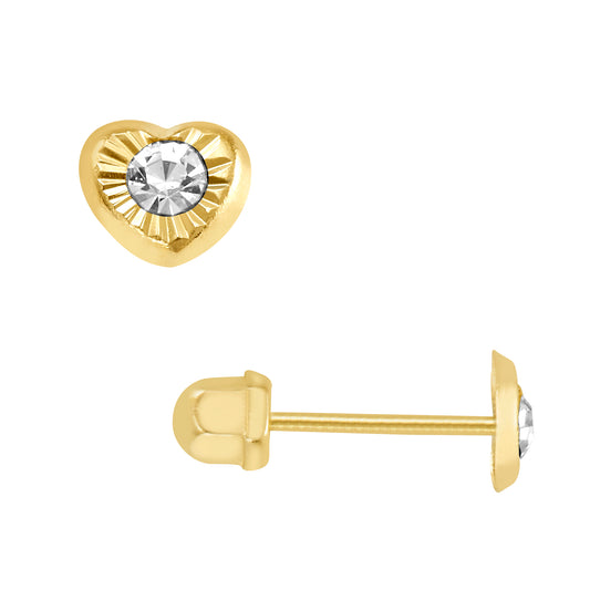 Par o Pieza de Broquel Botón Corazón con Zirconia oro 10k DORADO