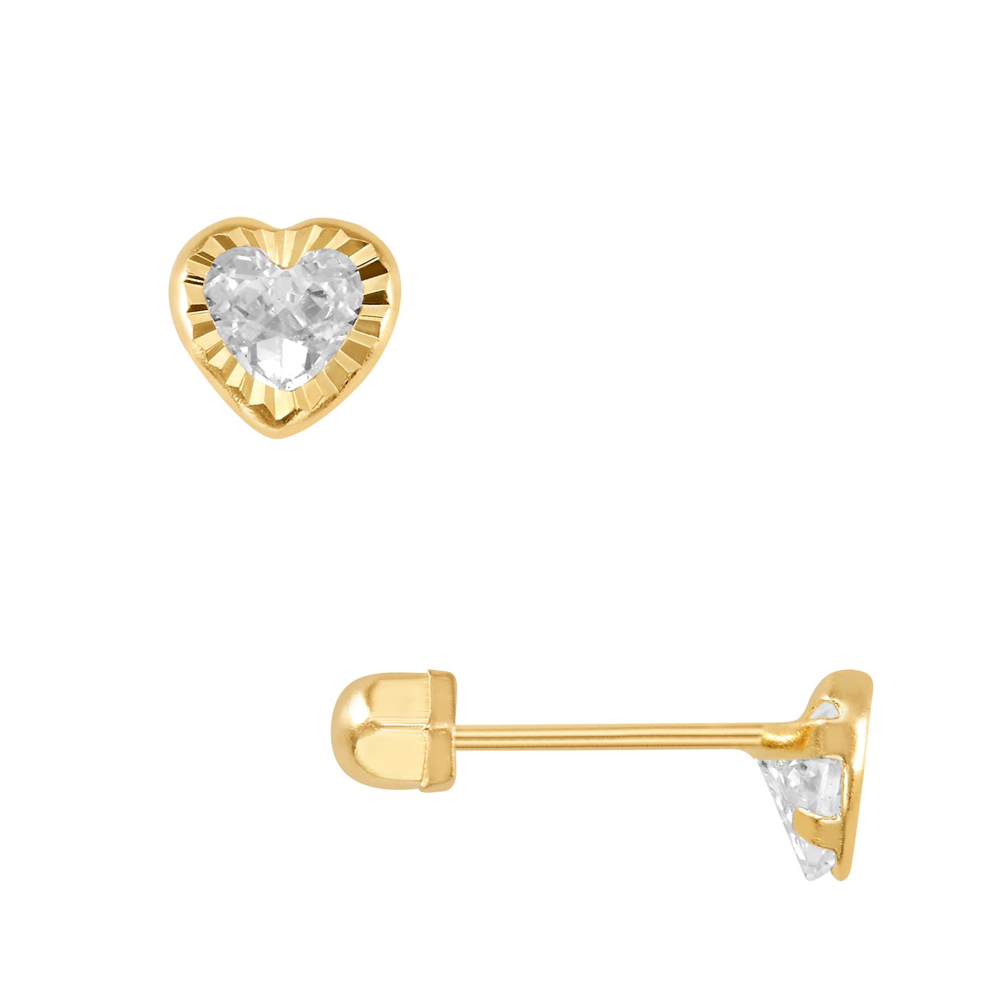Par o Pieza de Broquel Corazón Bisel Diamantado Oro 10k DORADO