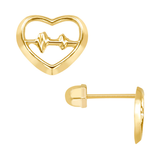Par de Broquel corazón cardio silueta oro 10k DORADO