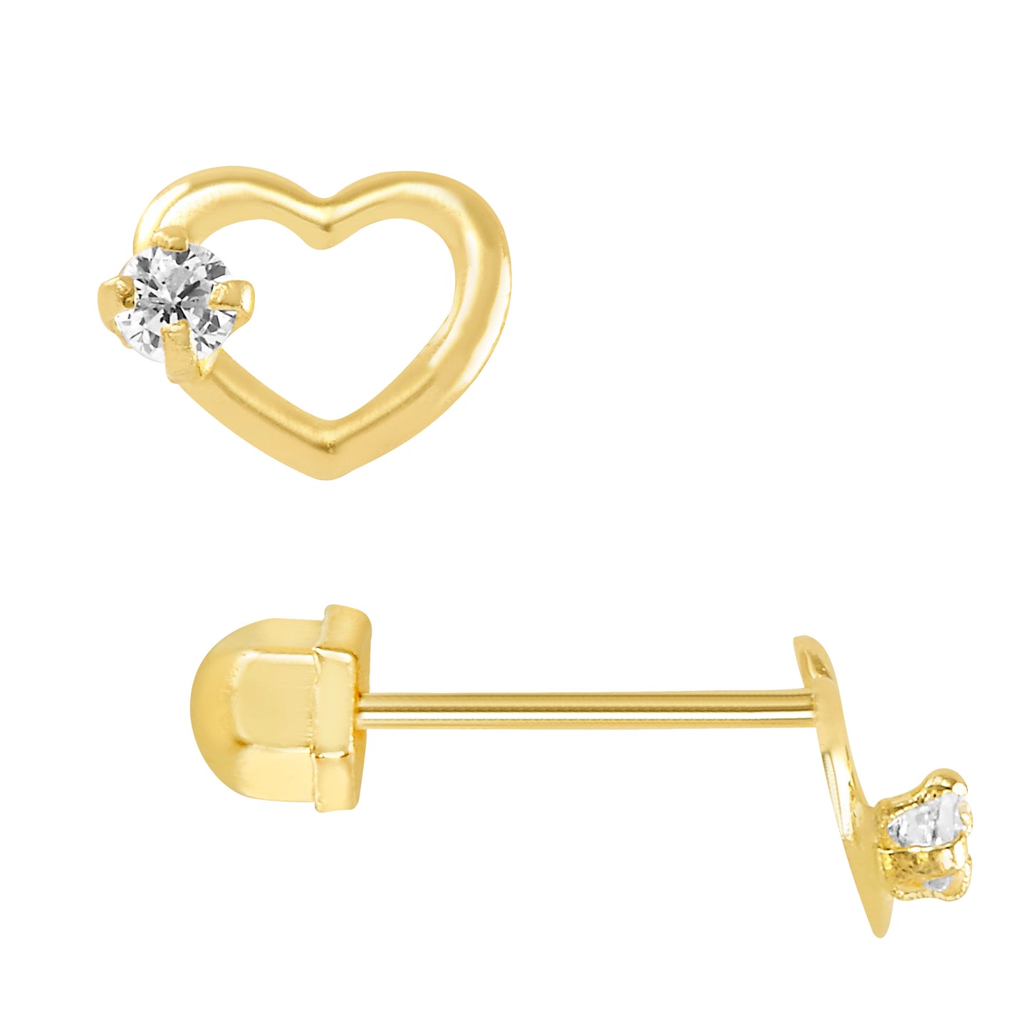 Pieza o Par de Broquel corazón montura zirconia oro 10k DORADO