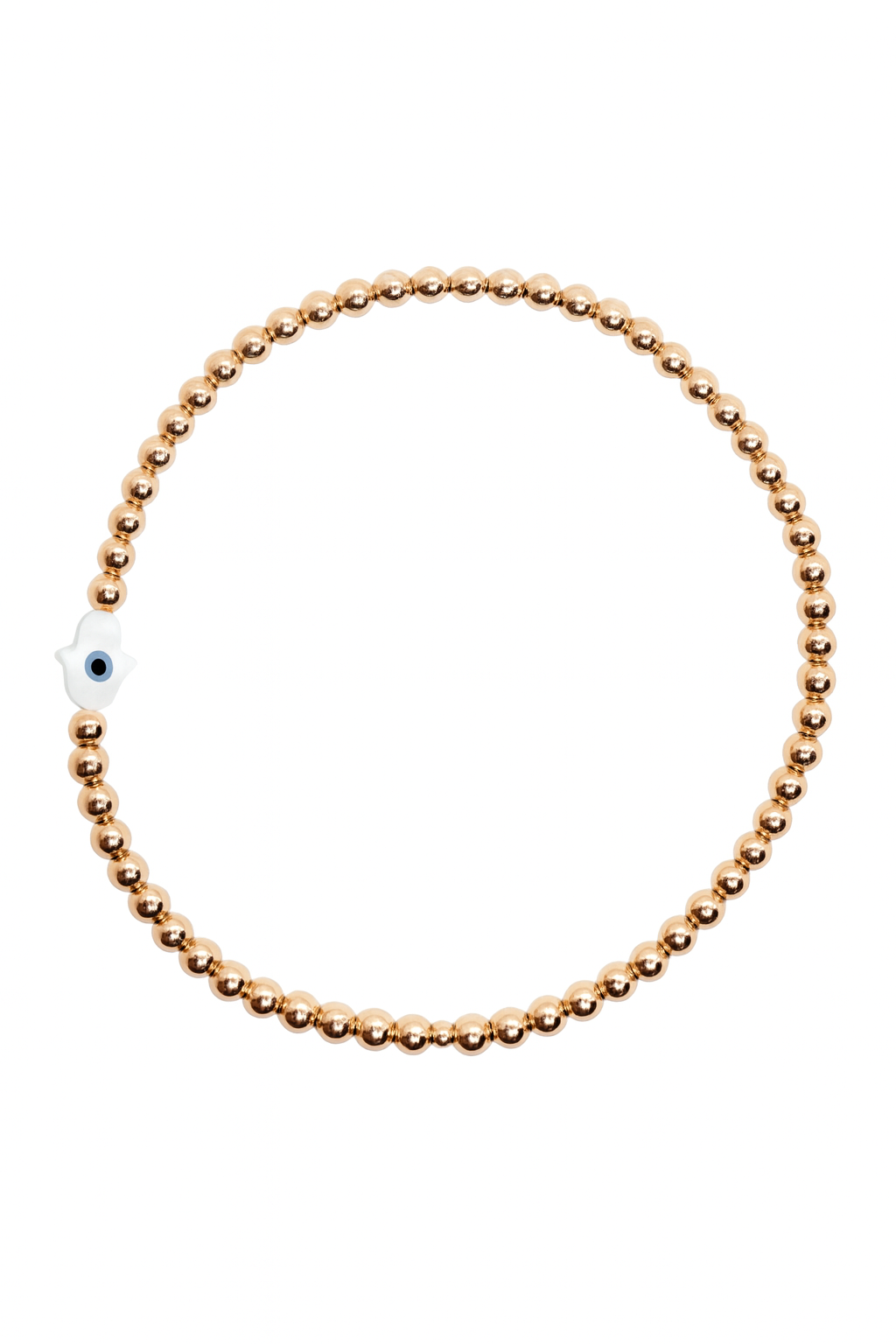 Pulsera ojito turco madre perla mano de Fatima bola BIMETAL 3mm (PLATA Y ORO)
