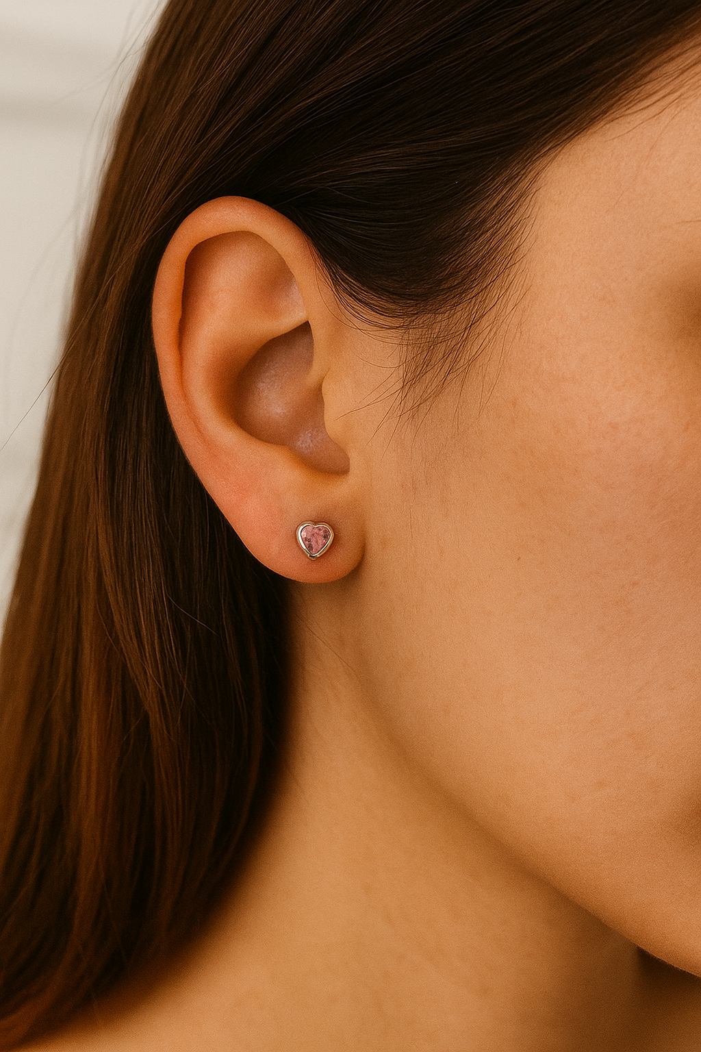 Par de Broquel corazón bisel rosa plata 925 4mm