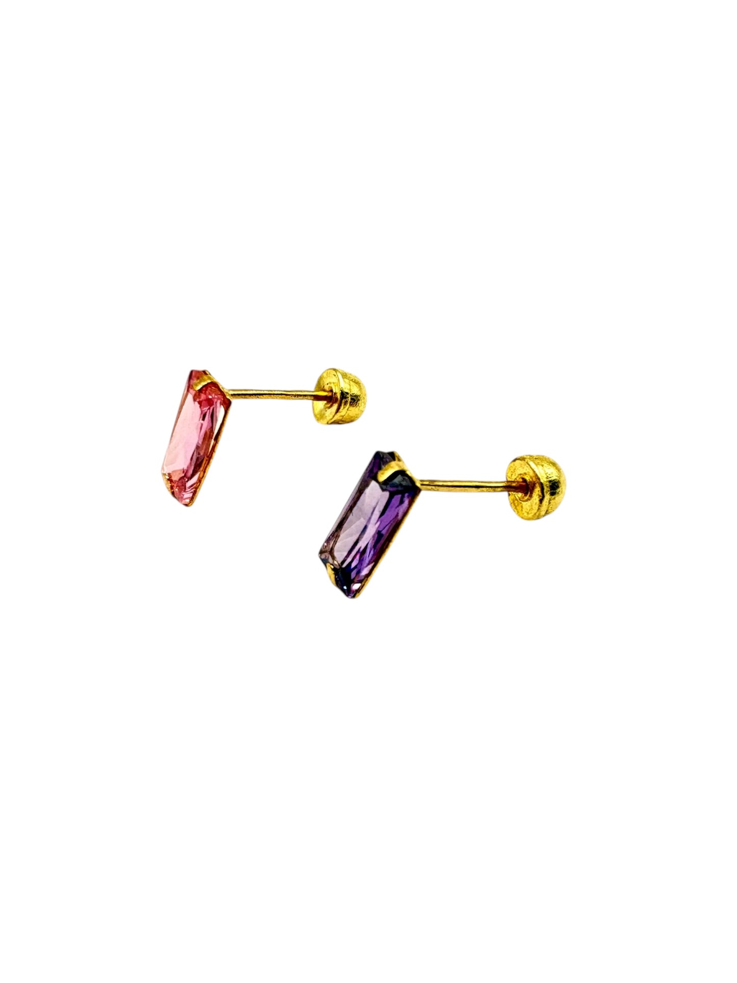 Par o pieza broquel circonita rectangular Oro 10K