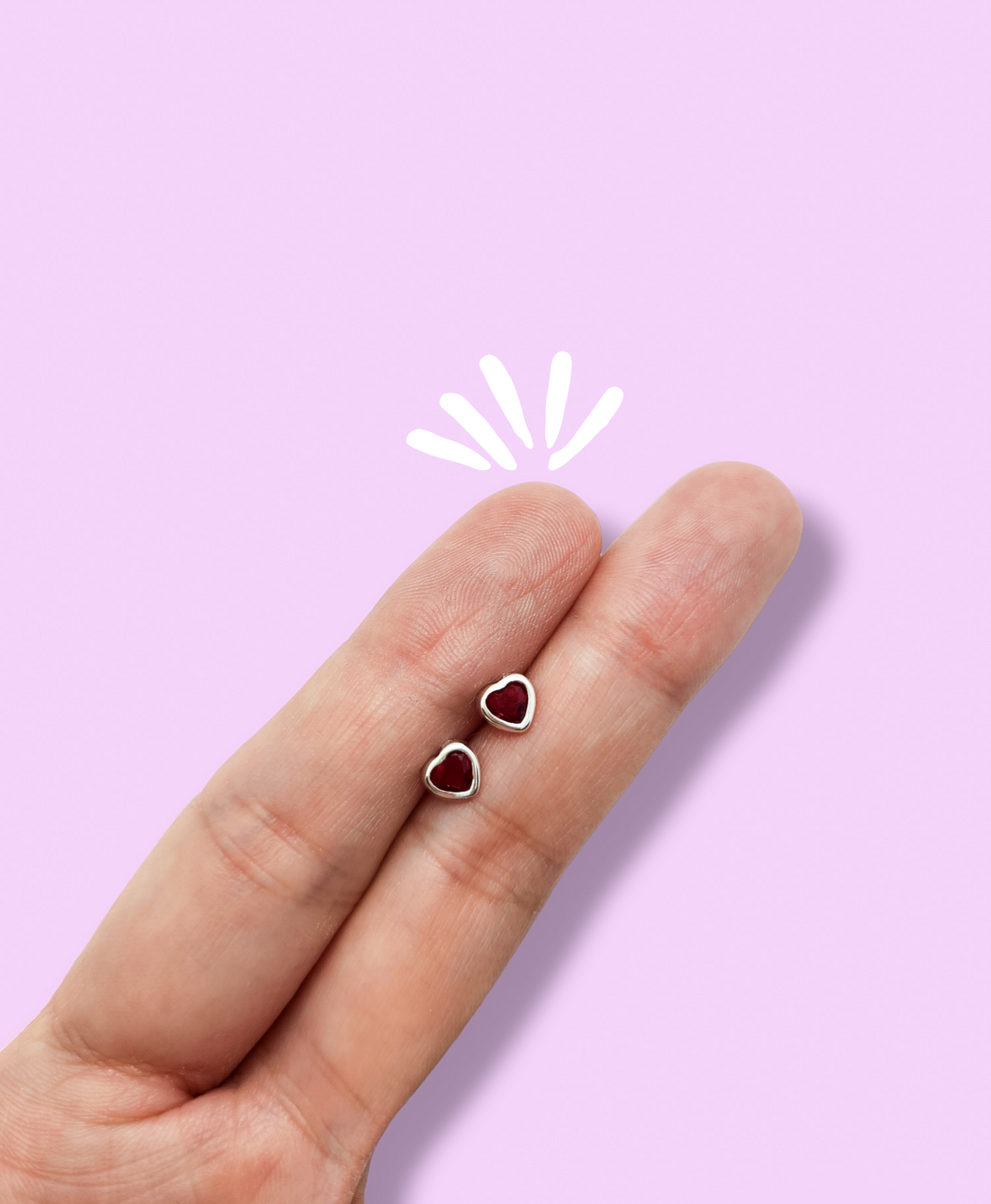 Par de Broquel corazón bisel rojo plata 925 4mm