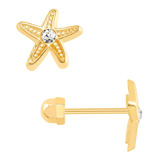 Par o Pieza de Broquel Estrella de Mar con Zirconia Oro 10k DORADO