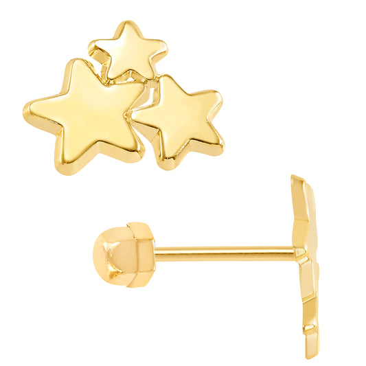 Par o pieza de Broquel Triple Estrella Oro de 10k DORADO