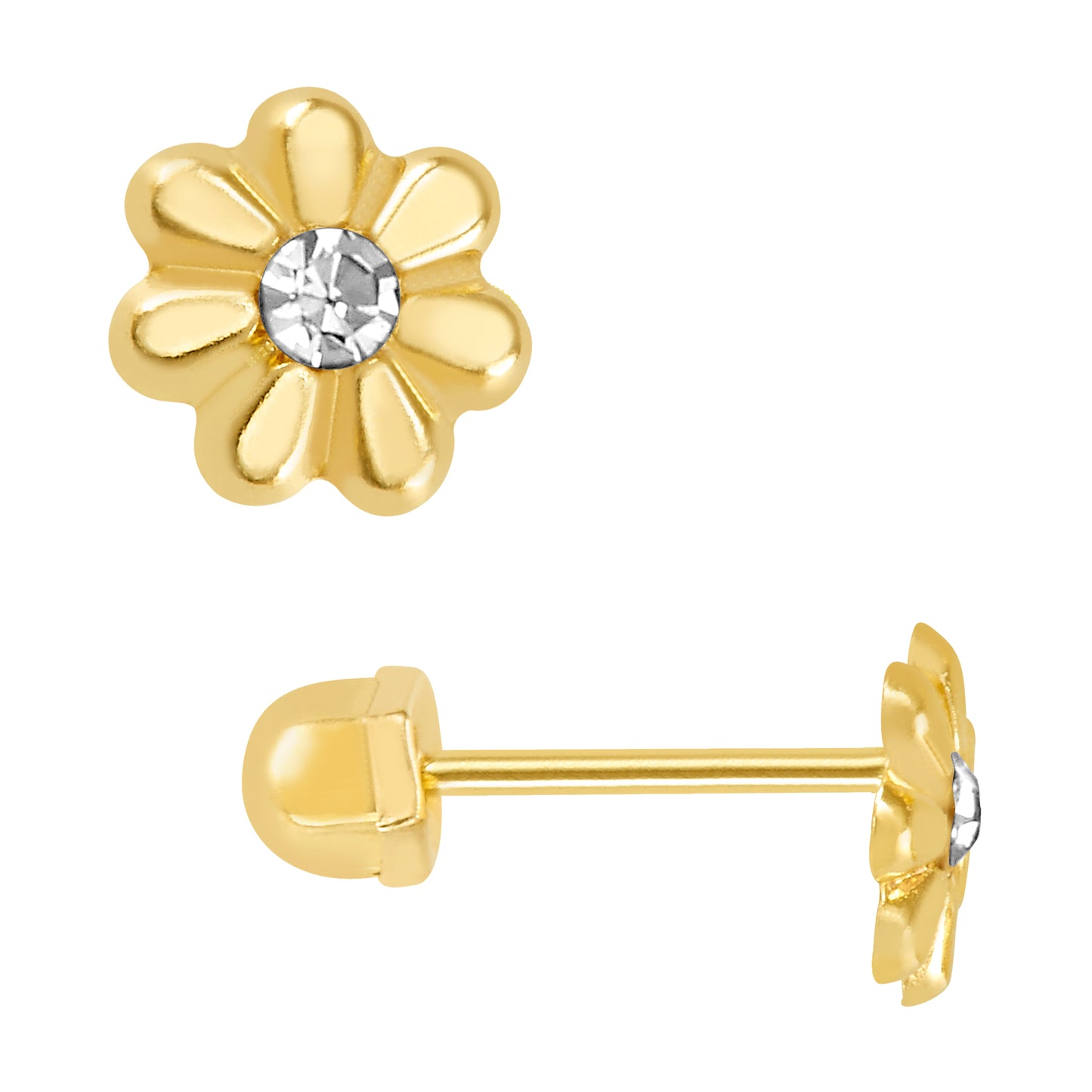 Par o Pieza de Broquel Flor Chica con Zirconia oro 10k DORADO