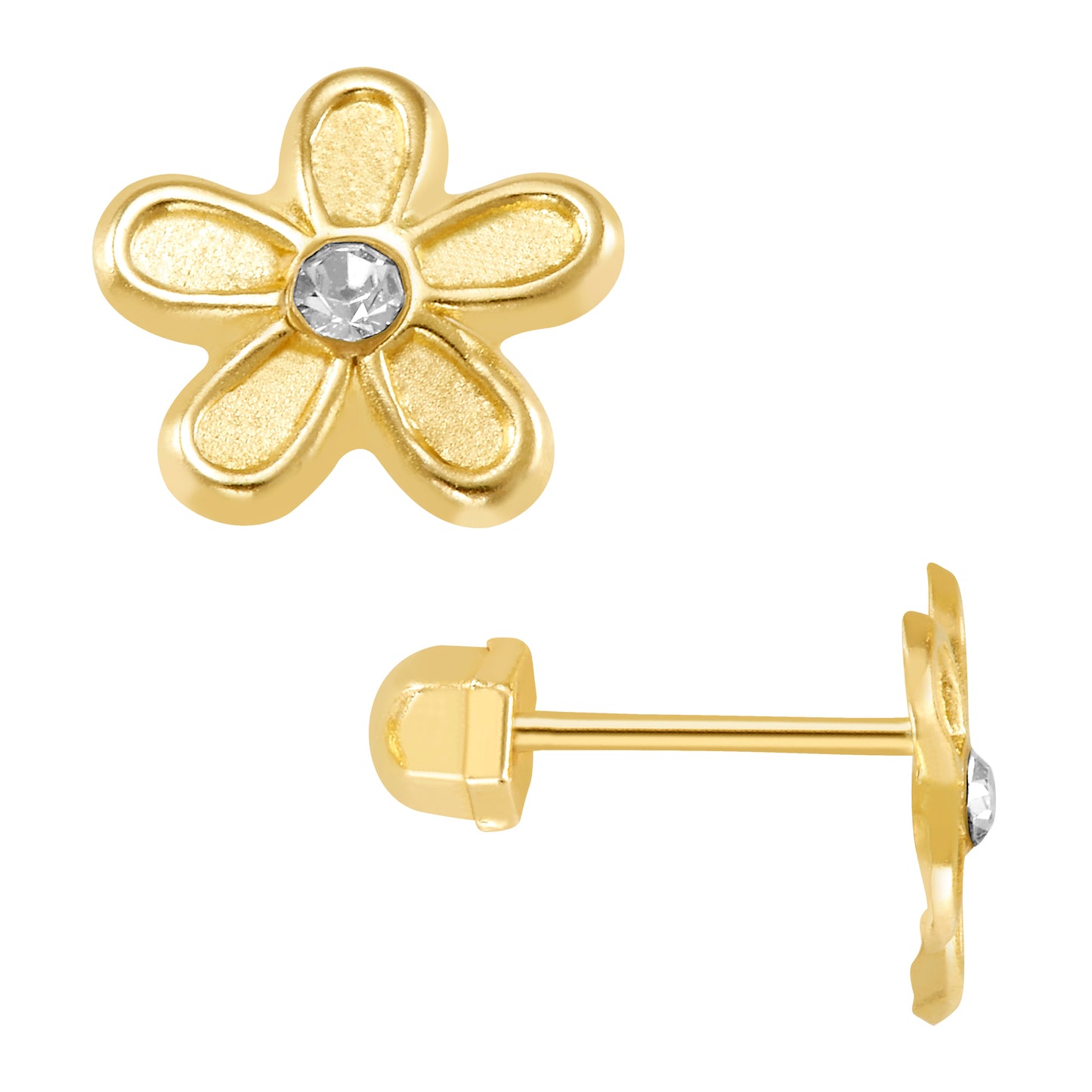 Par de Broquel flor D con zirconia oro 10k DORADO