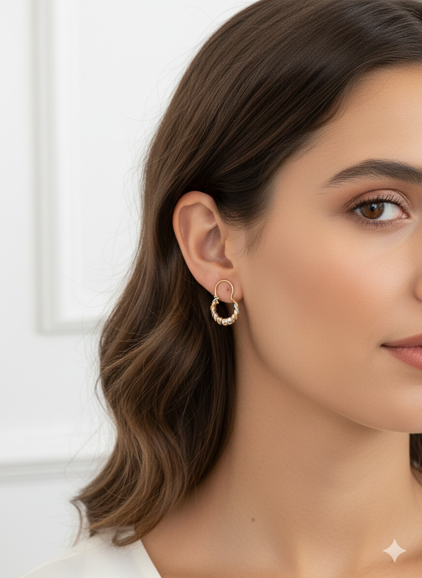 Arracadas estilo canasta tricolor oro 10k