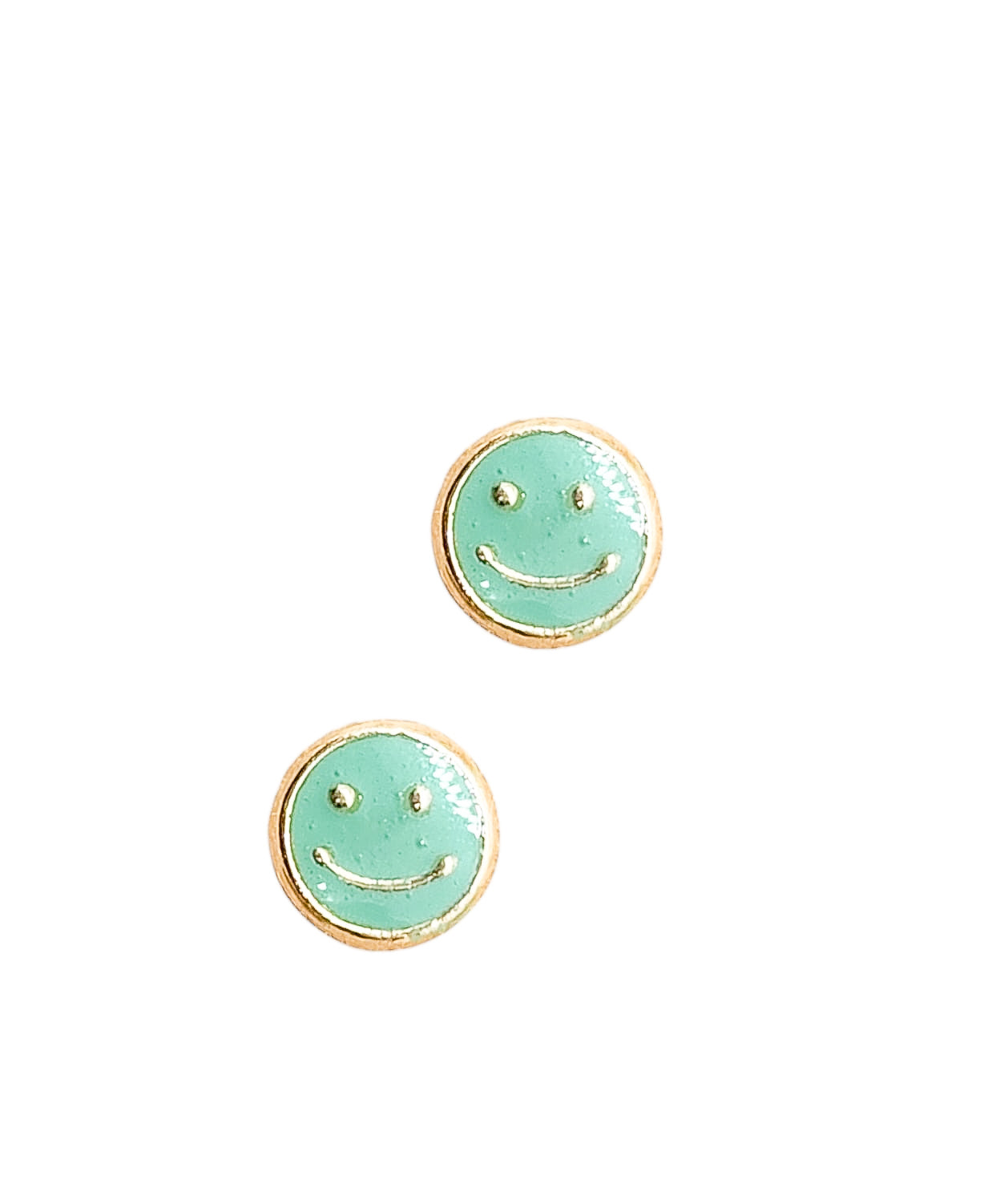 Par o Pieza de Broquel Happy Face Esmalte Verde Menta Oro 10k DORADO