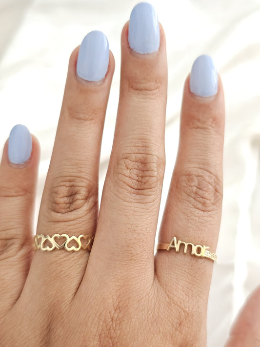 Anillo contorno corazón y amor oro 10k dorado
