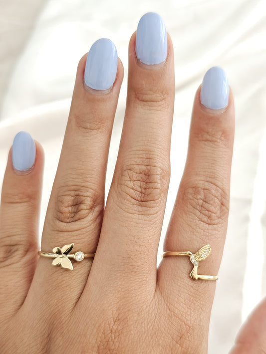 Anillo mariposa y colibri oro 10k dorado