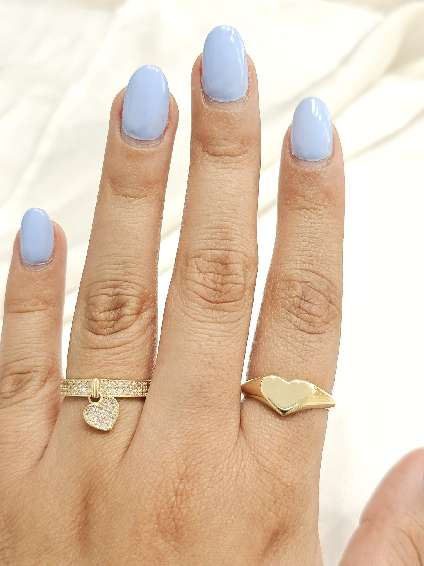 Anillo corazón con piedras con charm y corazón liso oro 10k dorado