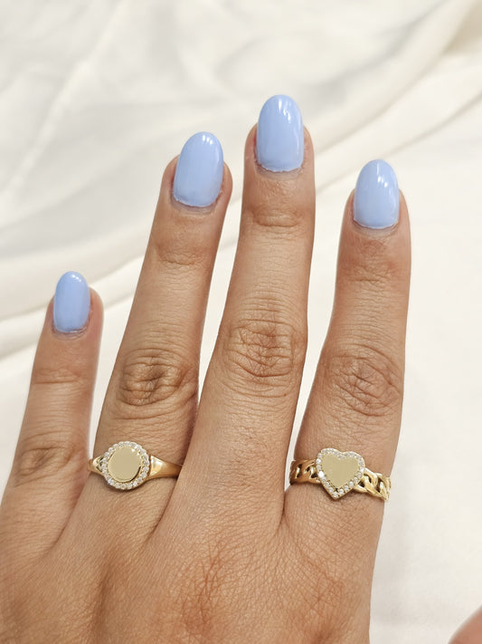 Anillo redondo y corazón con piedras oro 10k dorado