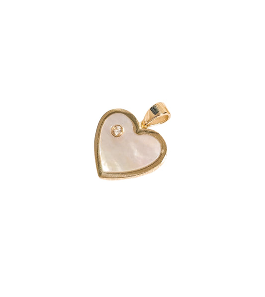 Dije corazón madre perla con piedra oro 10k