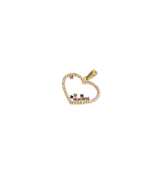 Dije corazón silueta con piedras blancas y colores oro 10k