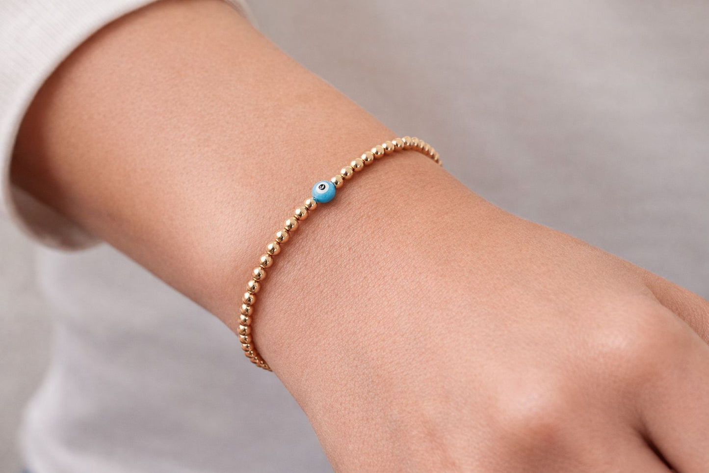 Pulsera ojo turco bola BIMETAL 3mm (PLATA Y ORO)