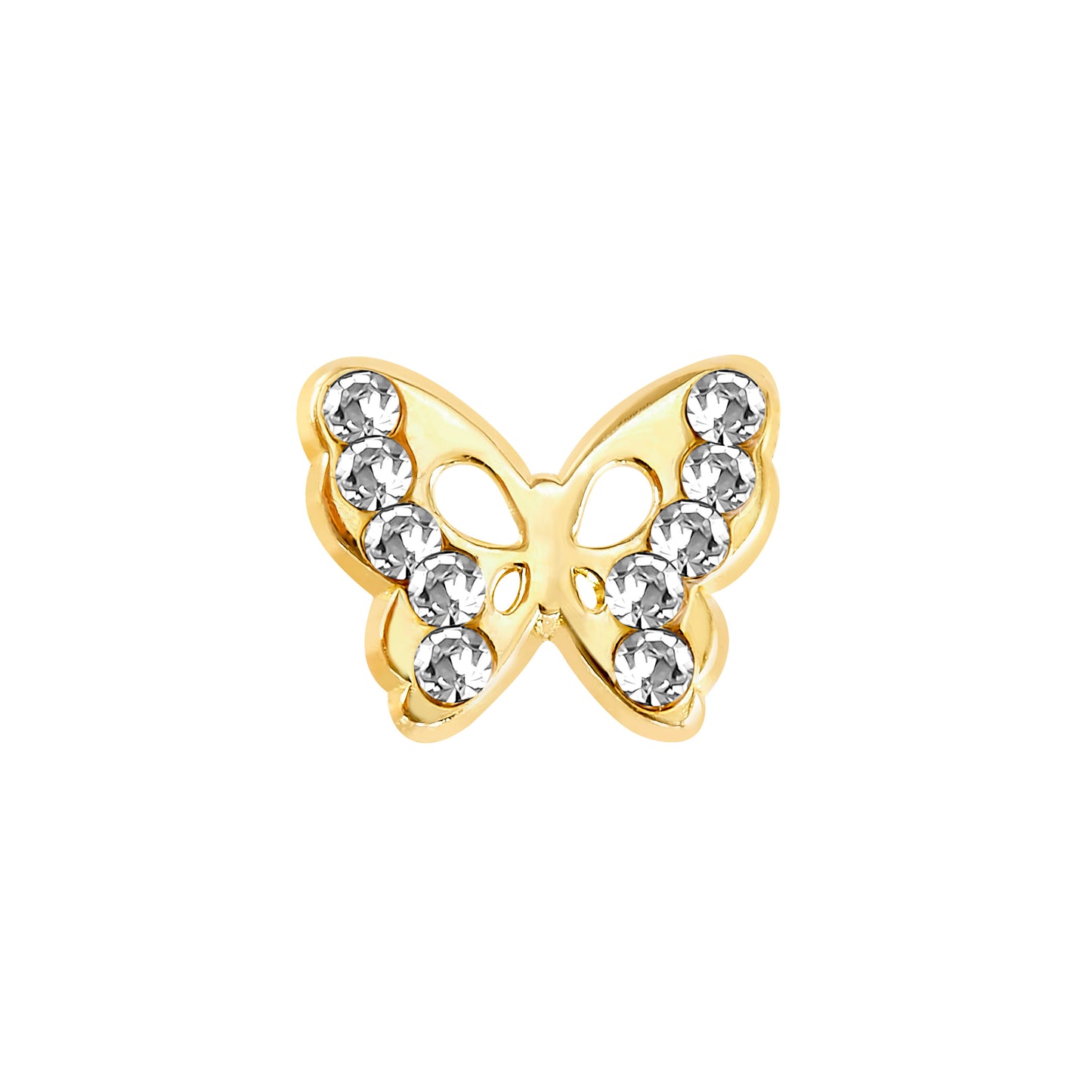 Par de Broquel mariposa pap CHICA zirconia color BLANCO Y RAINBOW oro 10k DORADO