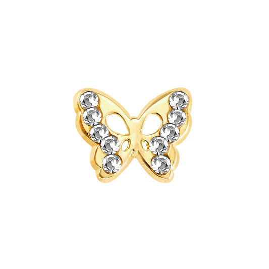 Par de Broquel mariposa pap CHICA zirconia color BLANCO Y RAINBOW oro 10k DORADO