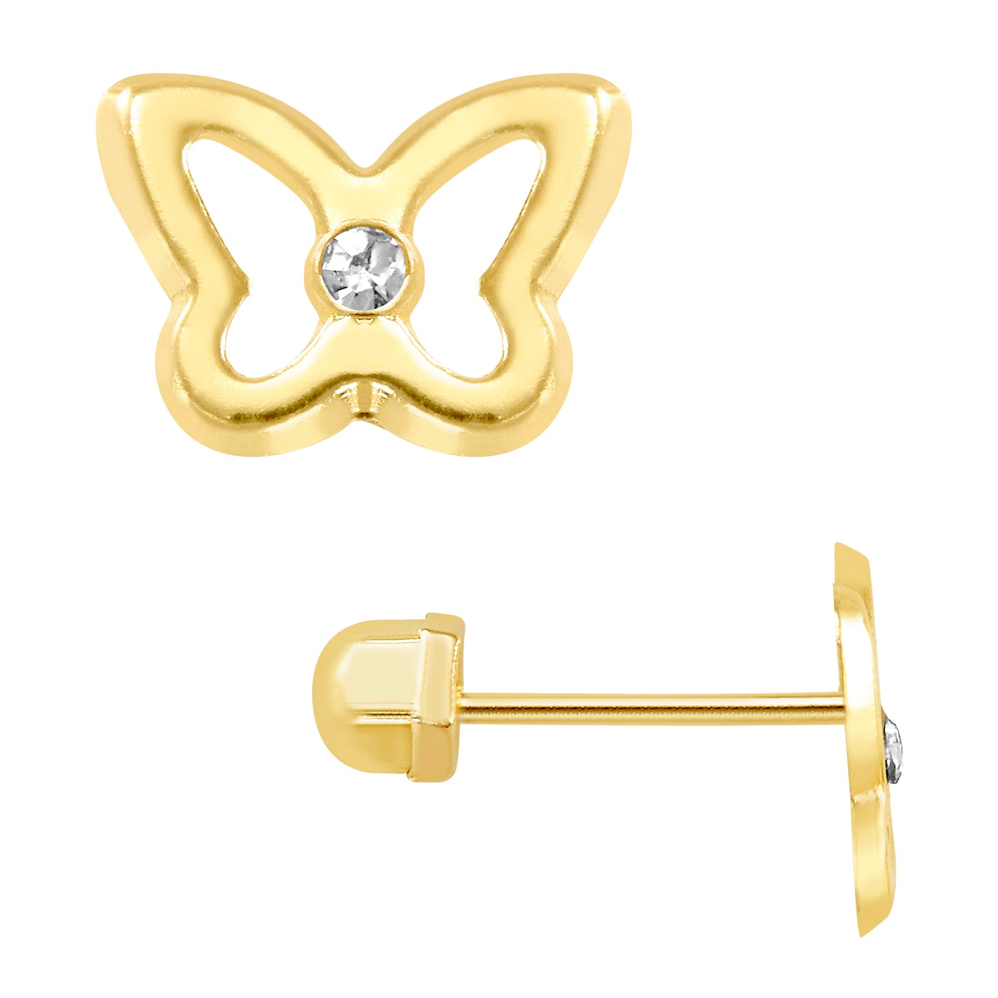 Par de Broquel mariposa silueta con zirconia oro 10k DORADO