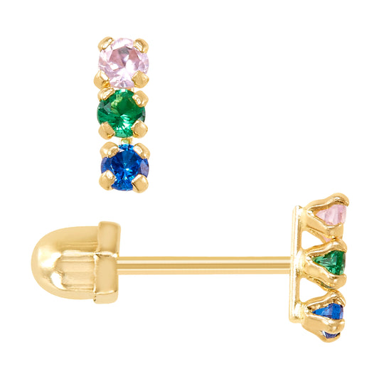 Par de Broquel mini barrita multicolor oro de 10k DORADO