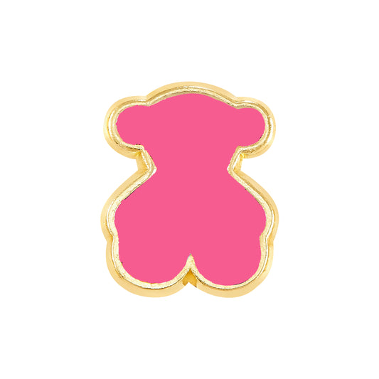 Par o Pieza de Broquel Osito Grande Rosa Esmalte Oro 10k DORADO