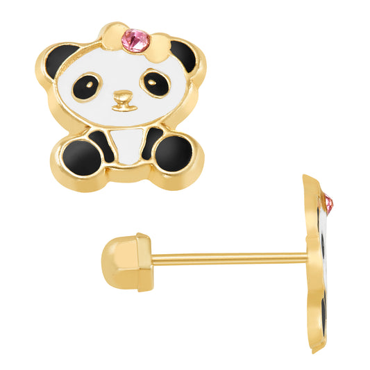 Par de Broquel panda esmalte oro 10k DORADO