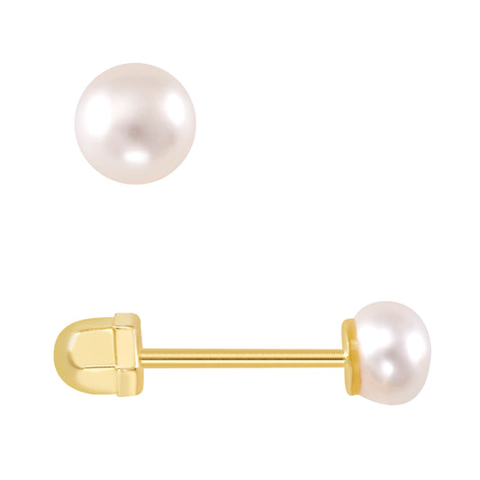 Par de Broquel perla natural básico oro 10k dorado