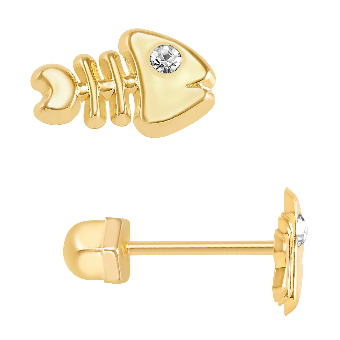 Par de Broquel pez hueso con zirconia oro 10k DORADO