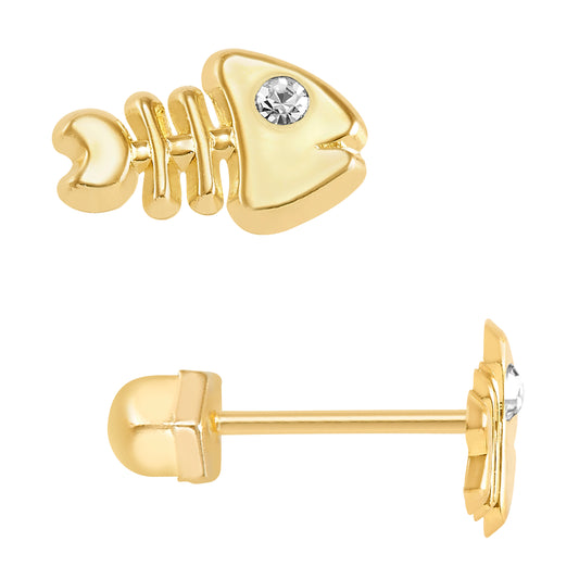 Par de Broquel pez hueso con zirconia oro 10k DORADO