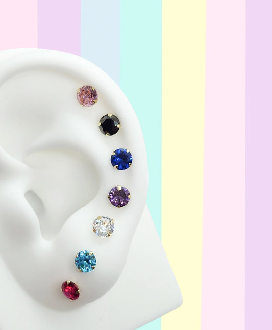 Par de Broquel básico recto #5 chispita zirconia varios colores