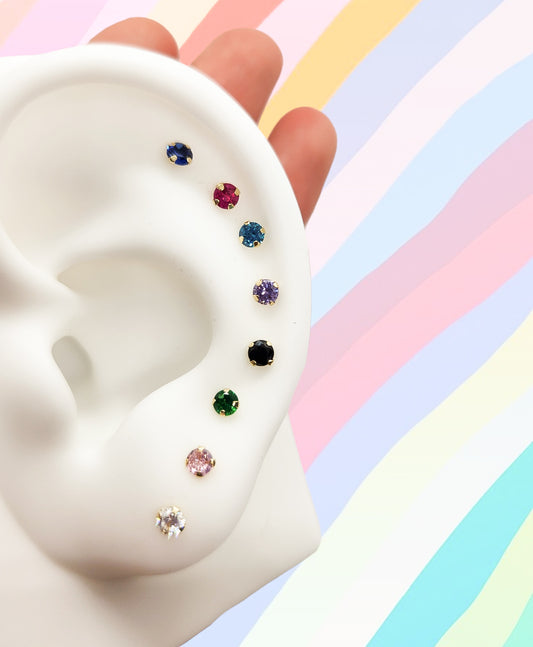 Par de Broquel básico recto #3 chispita zirconia varios colores