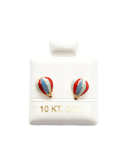 Par o Pieza de Broquel Globo Esmalte Rojo Azul Verde Oro 10k DORADO