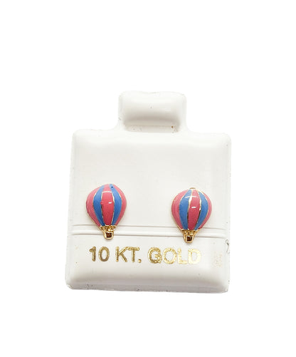 Par o Pieza de Broquel Globo Esmalte Rosa y Azul Oro 10k DORADO