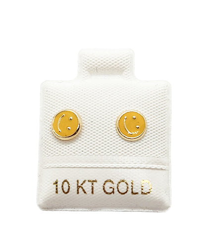 Par o Pieza de Broquel Happy Face Esmalte Amarillo Oro 10k DORADO