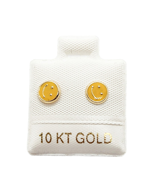 Par o Pieza de Broquel Happy Face Esmalte Amarillo Oro 10k DORADO
