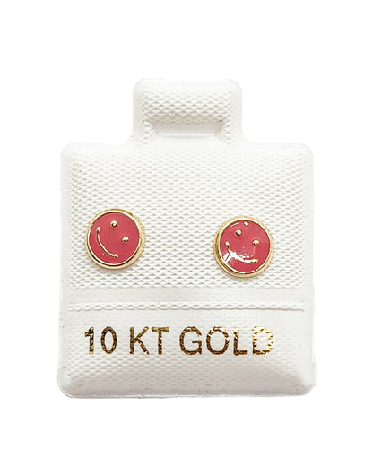 Par o Pieza de Broquel Happy Face Esmalte Rosa Oro 10k DORADO