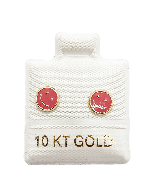 Par o Pieza de Broquel Happy Face Esmalte Rosa Oro 10k DORADO