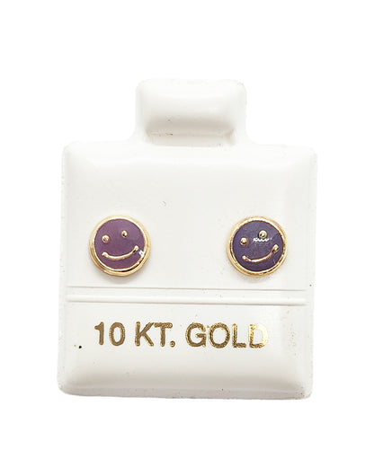 Par o Pieza de Broquel Happy Face Esmalte Morado Oro 10k DORADO