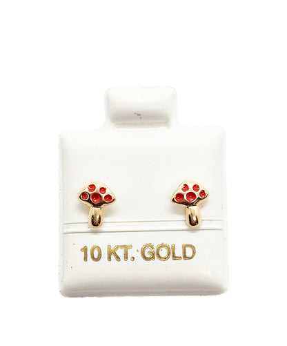 Par o Pieza de Broquel Hongo Esmalte Rojo Oro 10k DORADO