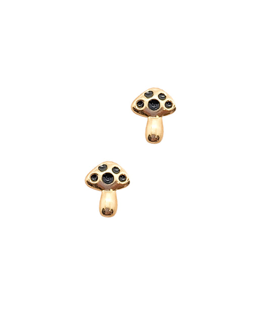 Par o Pieza de Broquel Hongo Esmalte Negro Oro 10k DORADO