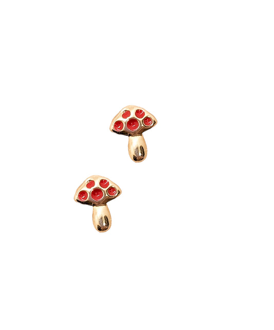 Par o Pieza de Broquel Hongo Esmalte Rojo Oro 10k DORADO