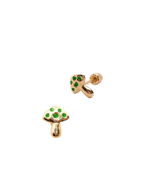 Par o pieza de Broquel Hongo Esmalte Verde Oro 10k DORADO