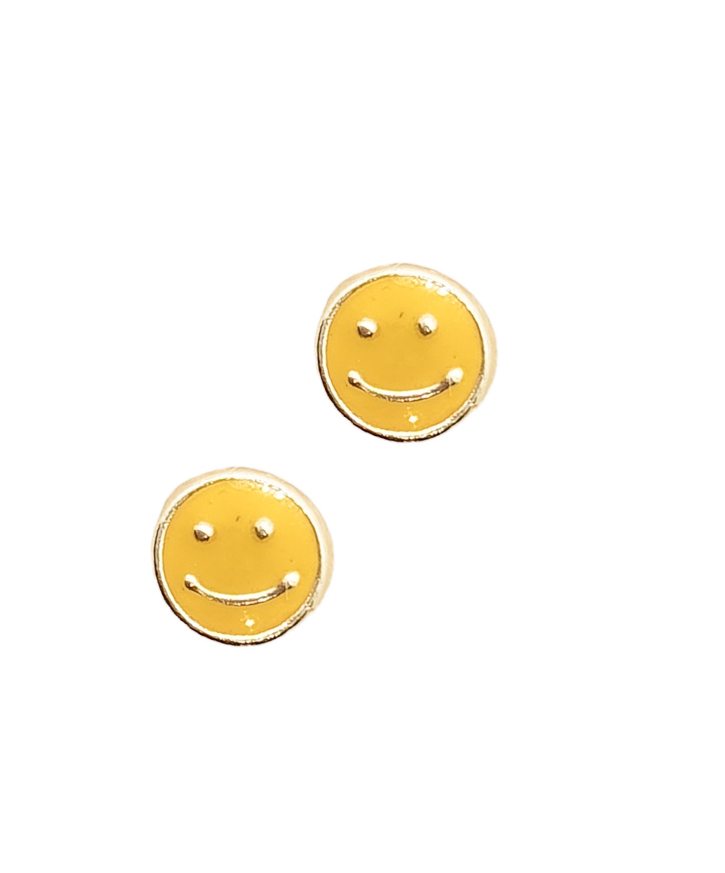 Par o Pieza de Broquel Happy Face Esmalte Amarillo Oro 10k DORADO