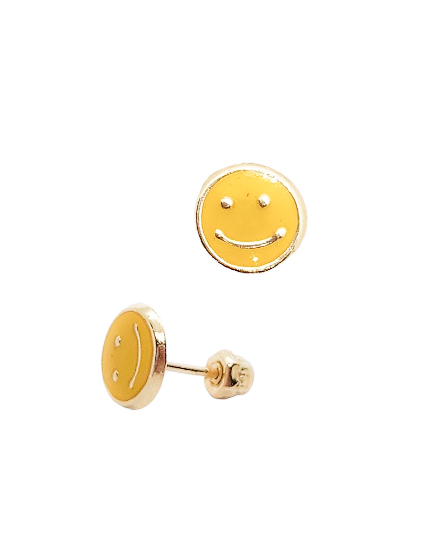 Par o Pieza de Broquel Happy Face Esmalte Amarillo Oro 10k DORADO