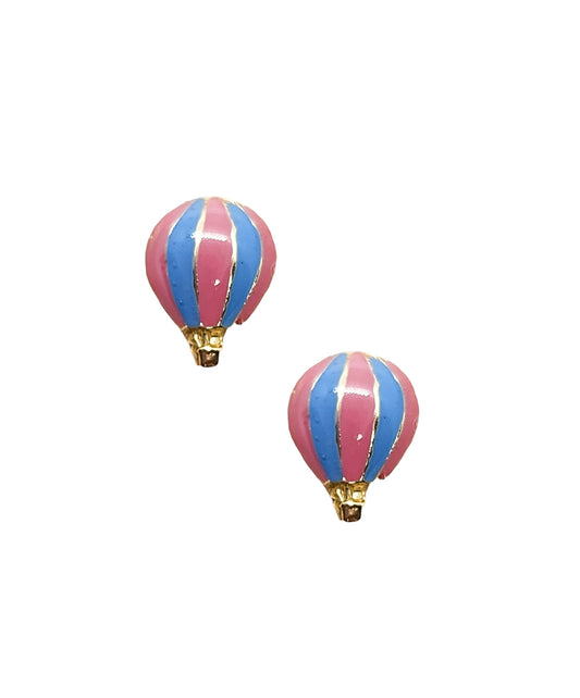 Par o Pieza de Broquel Globo Esmalte Rosa y Azul Oro 10k DORADO