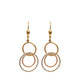 Aretes largos con círculos 3 oros, oro 10k